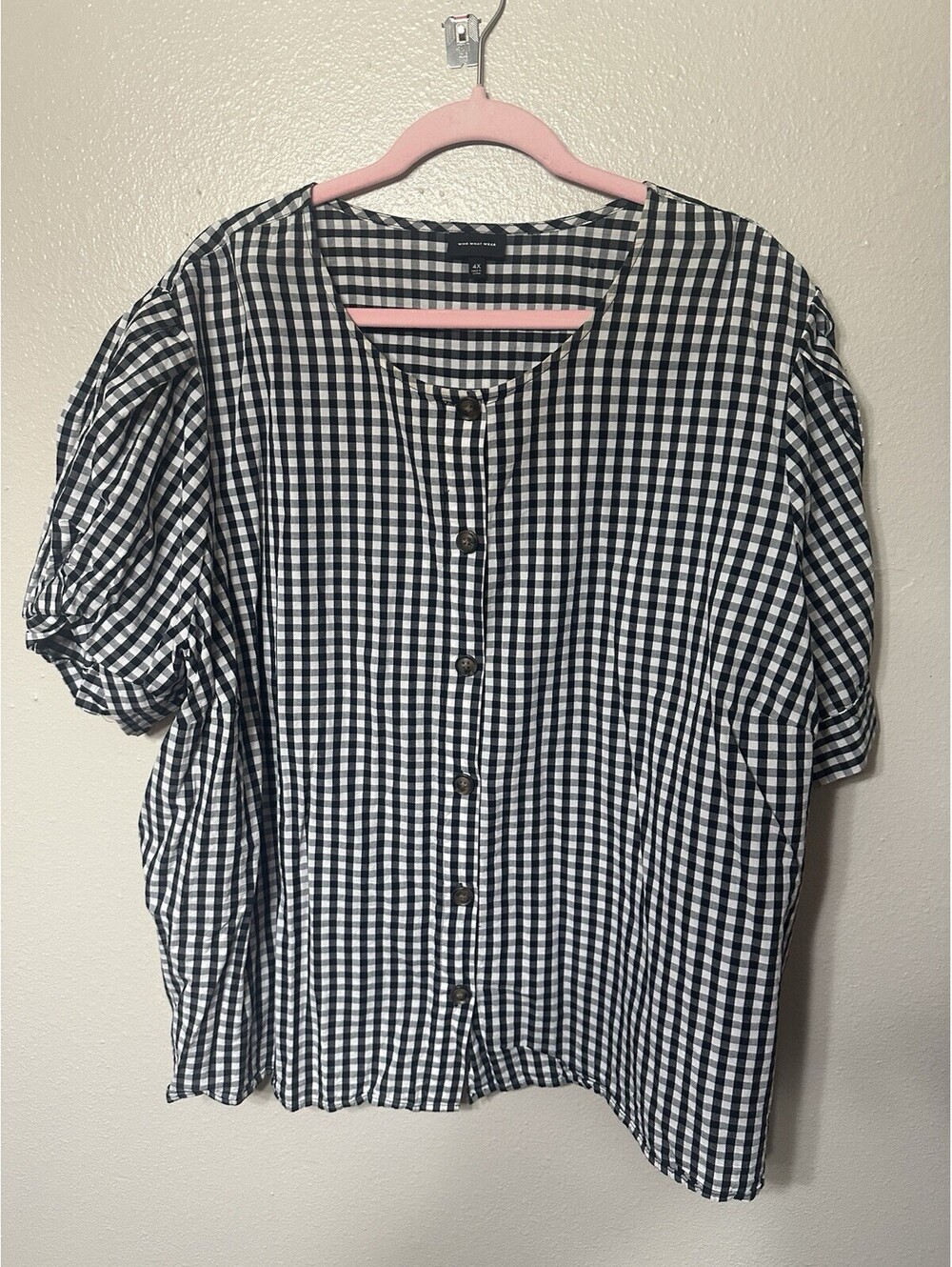 Who What Wear Womens 3X Black White Striped Ruffle Sleeve Babydoll Blouse